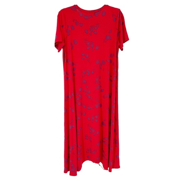 Logo Lori Goldstein Floral Midi Dress Sz M Red Contrast Godet Scoop Neck Stretch - Picture 5 of 8